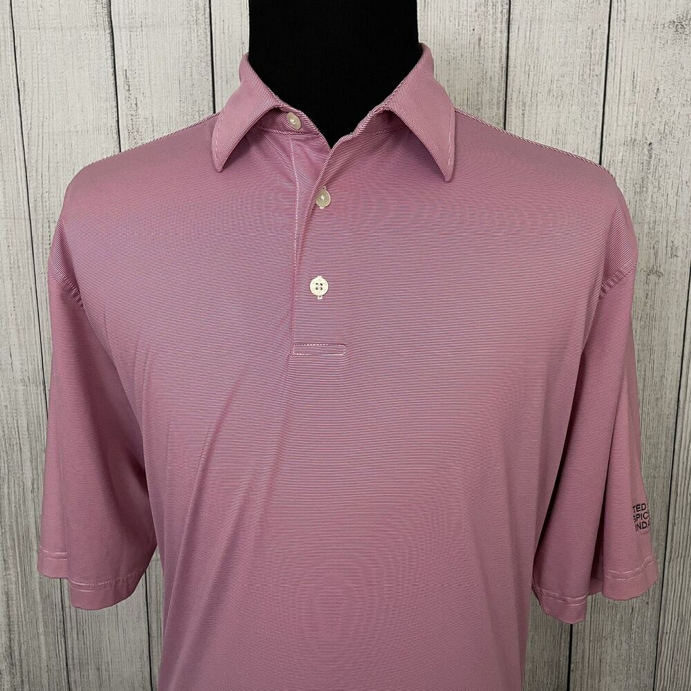 Footjoy Men's XL Pink Striped Short Sleeve Moisture Wicking Polo Golf Shirt